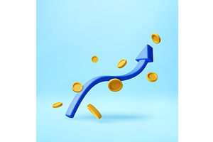 3D Blue wavy arrow and gold coins, a Finance Illustration by Abscent