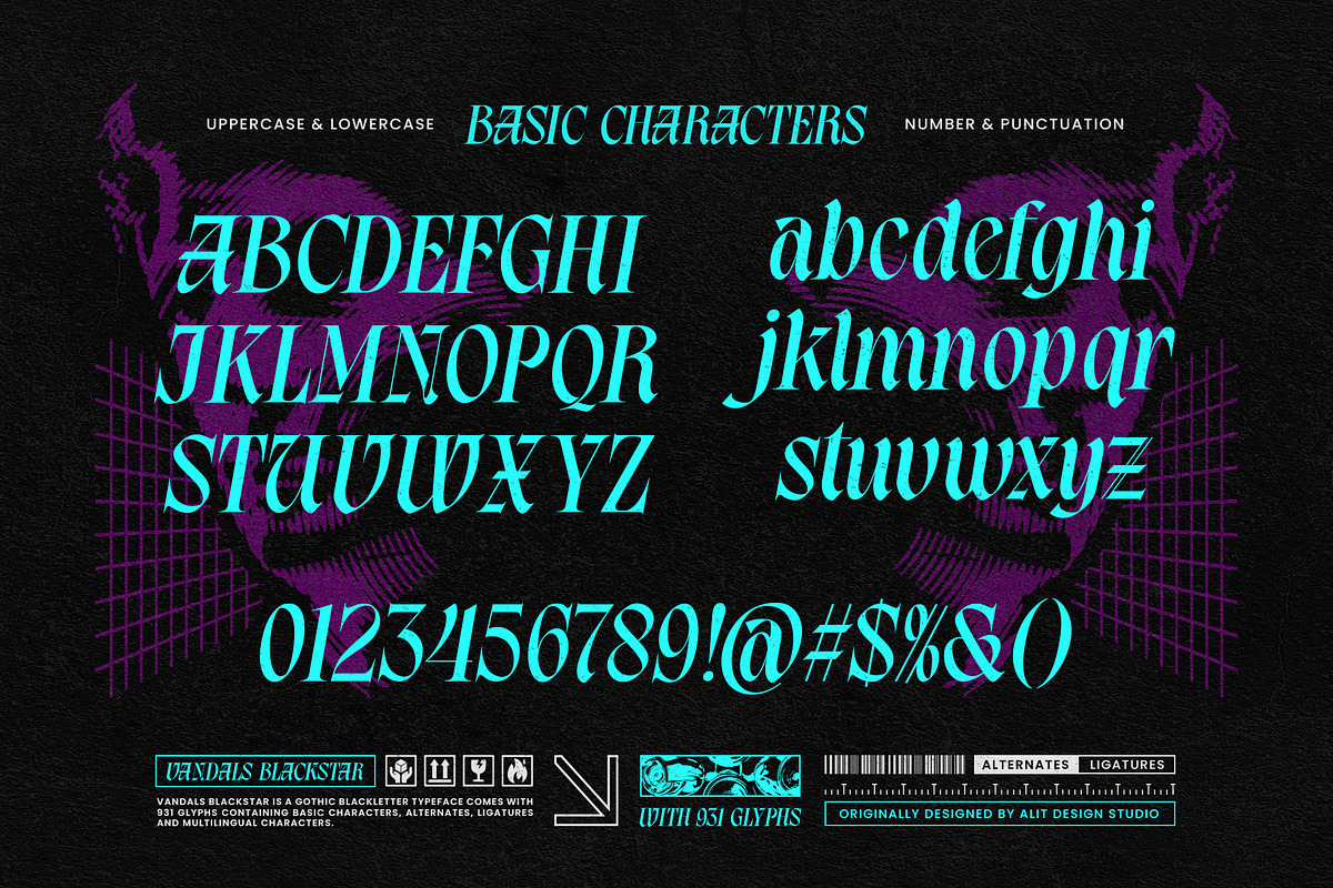 Vandals Blackstar Typeface, a Blackletter Font by alit design (Photo 6 of 20)