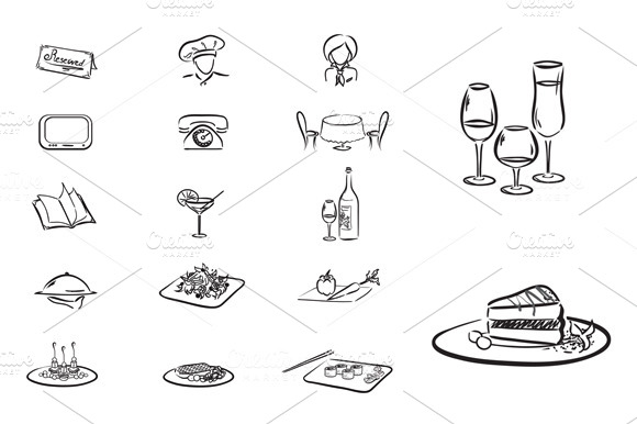 Set Of 17 Elements Restaurant Cafe