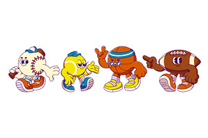Retro sport ball cartoon mascot, a Sport Illustration by art PVP - market