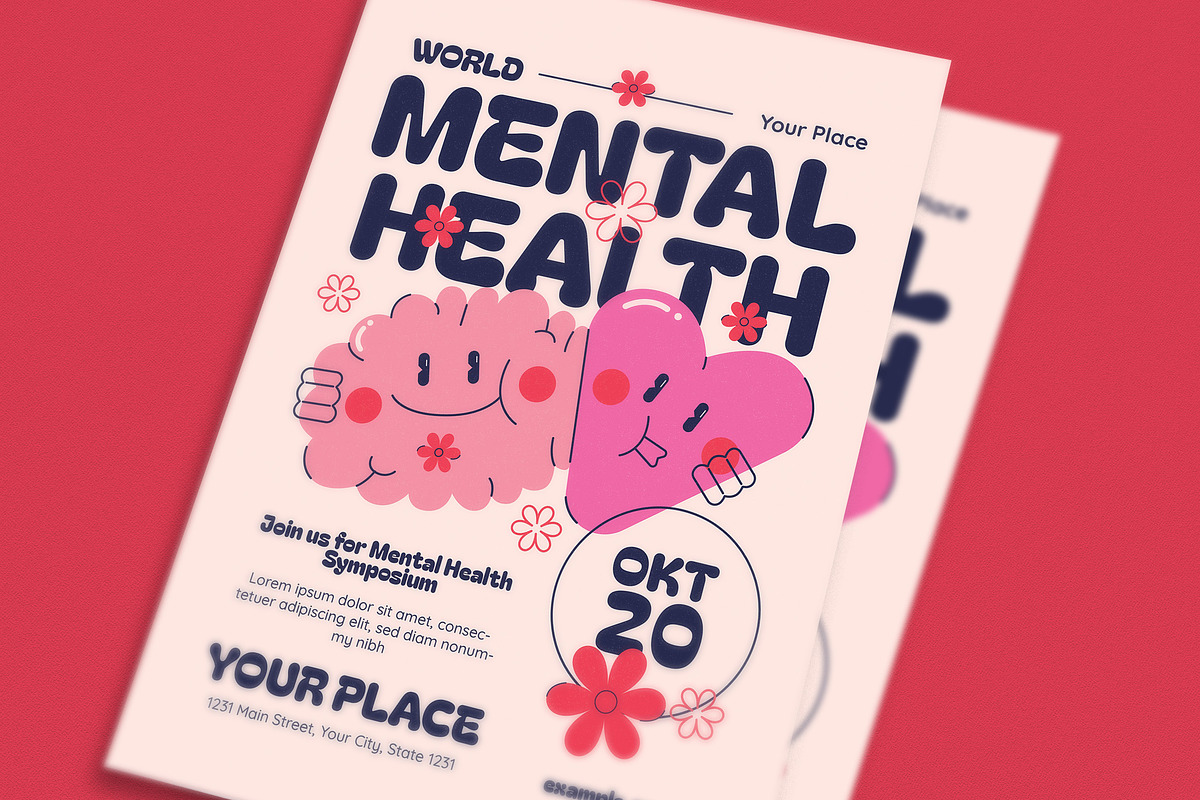 Retro World Mental Health Flyer, a Flyer Template by VectorVactory (Photo 3 of 3)