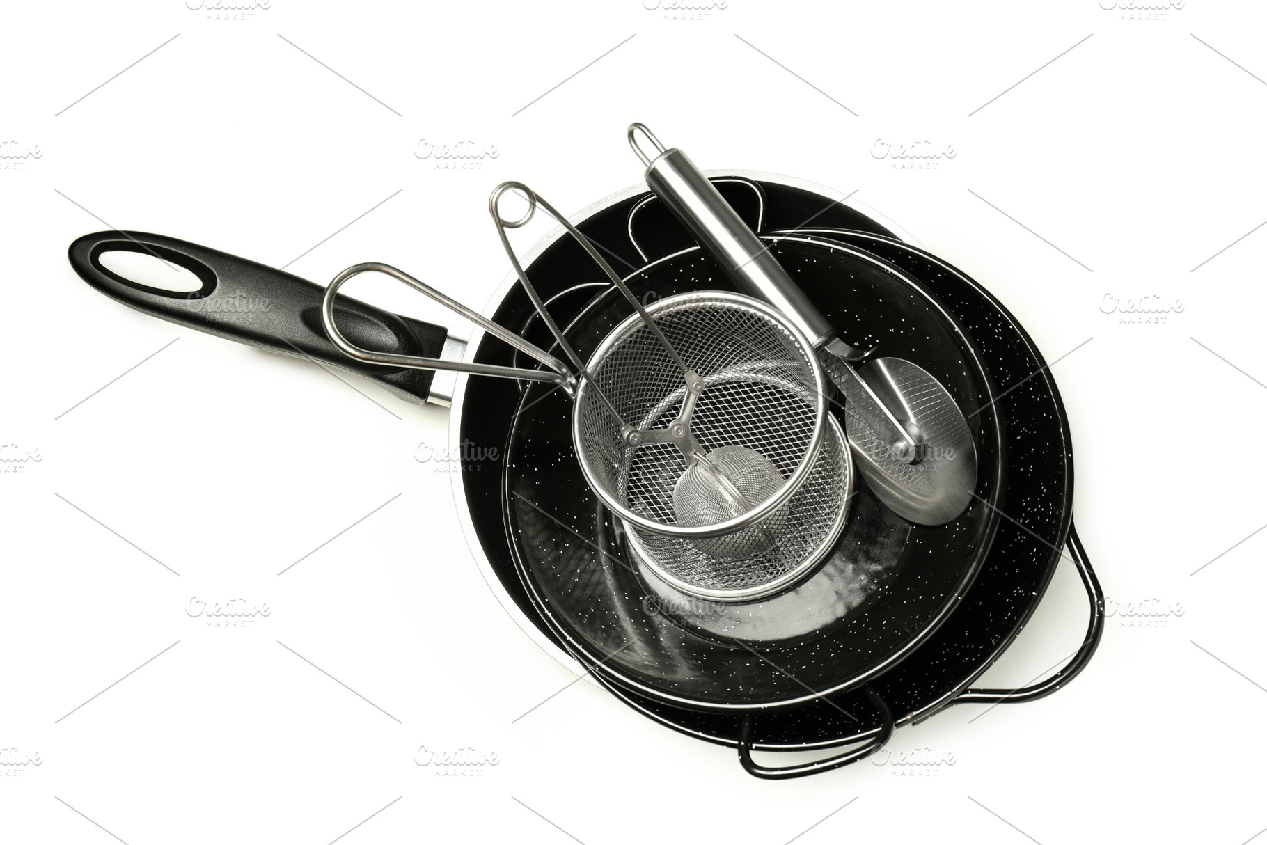 Kitchen utensil on white background, top view, a Food & Drink Photo by AtlasStudio PRO