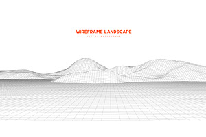 Minimalist 3D wireframe landscape, an Illustration by Liudmyla Matviiets