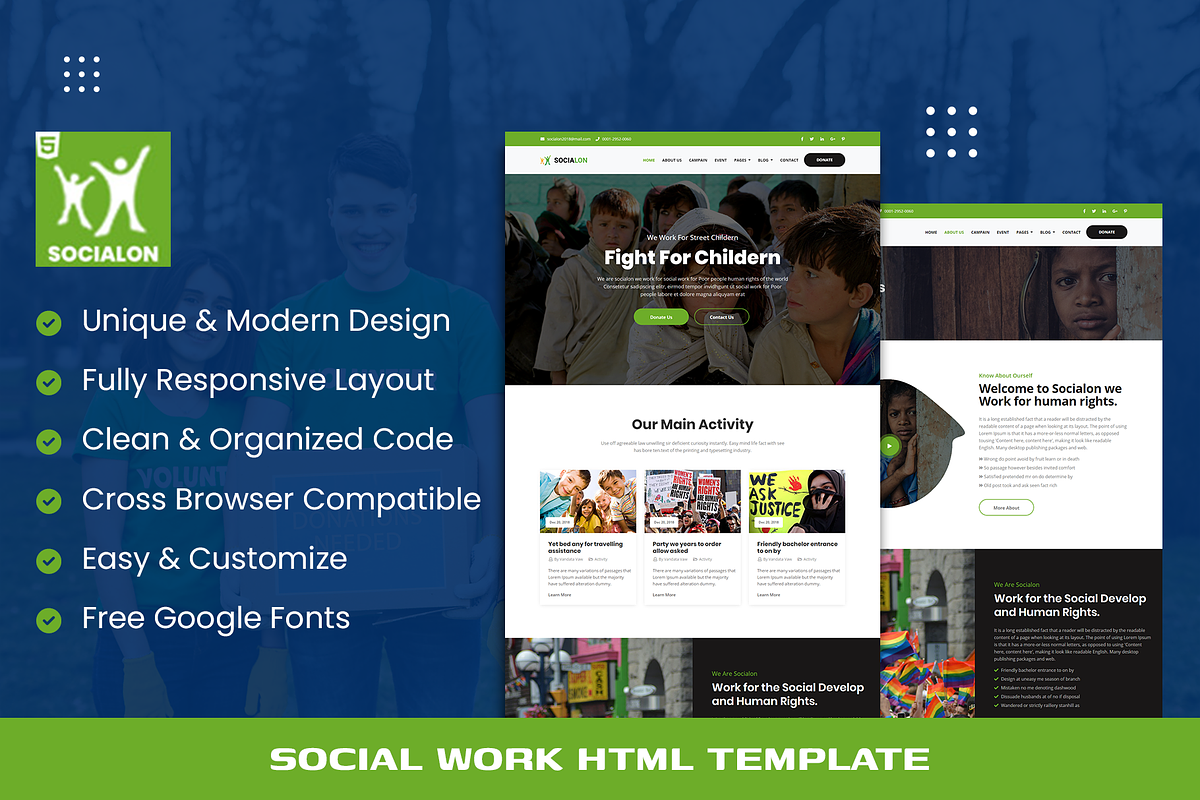 Socialon -Social work HTML Template, a HTML Template by THESOFTKING (Photo 1 of 3)