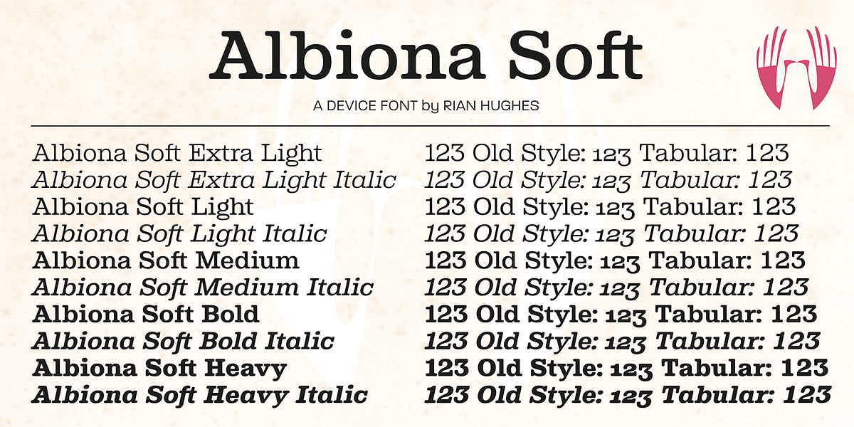 Albiona Soft, a Serif Font by Device (Photo 3 of 5)