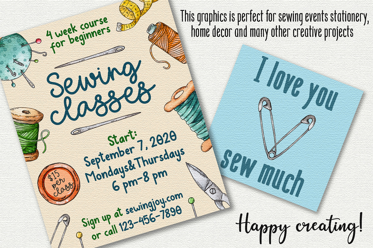 Sewing supplies watercolor clipart, an Object Graphic by Trinibis (Photo 5 of 5)