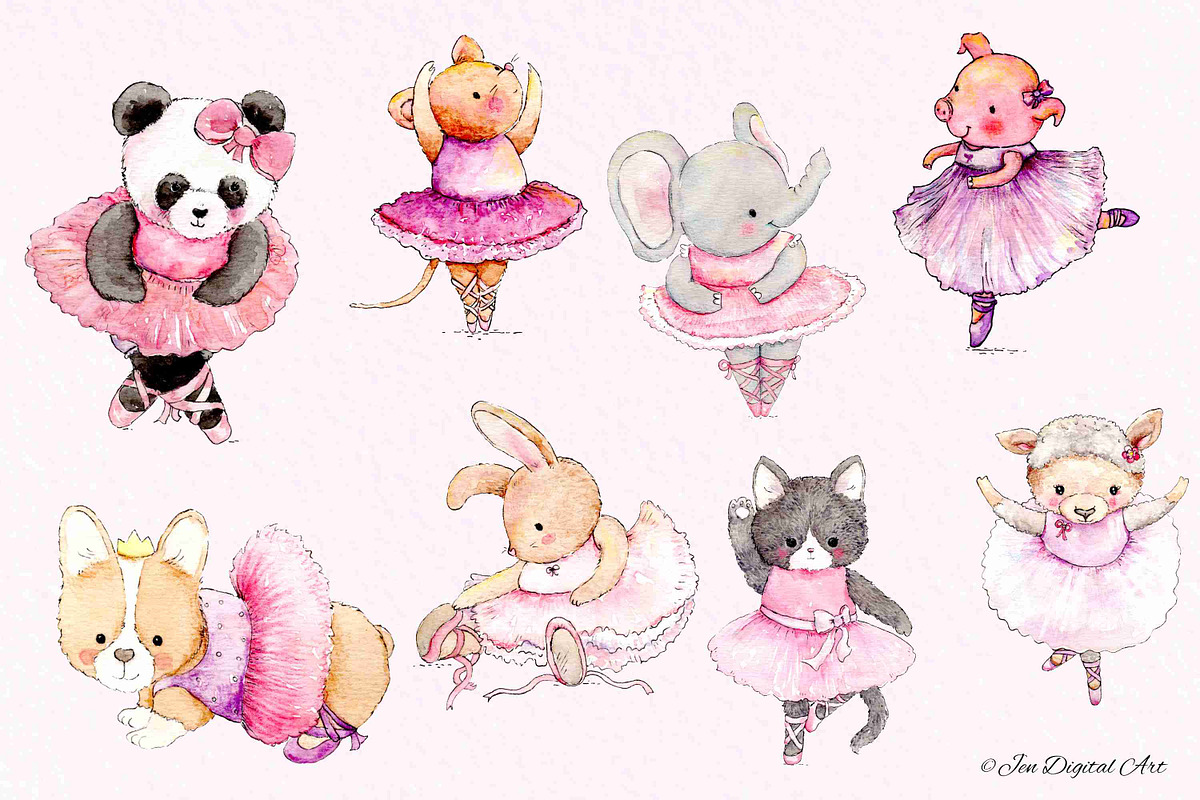 Watercolour Ballet Animals, an Animal Illustration by Jen Digital Art (Photo 6 of 6)