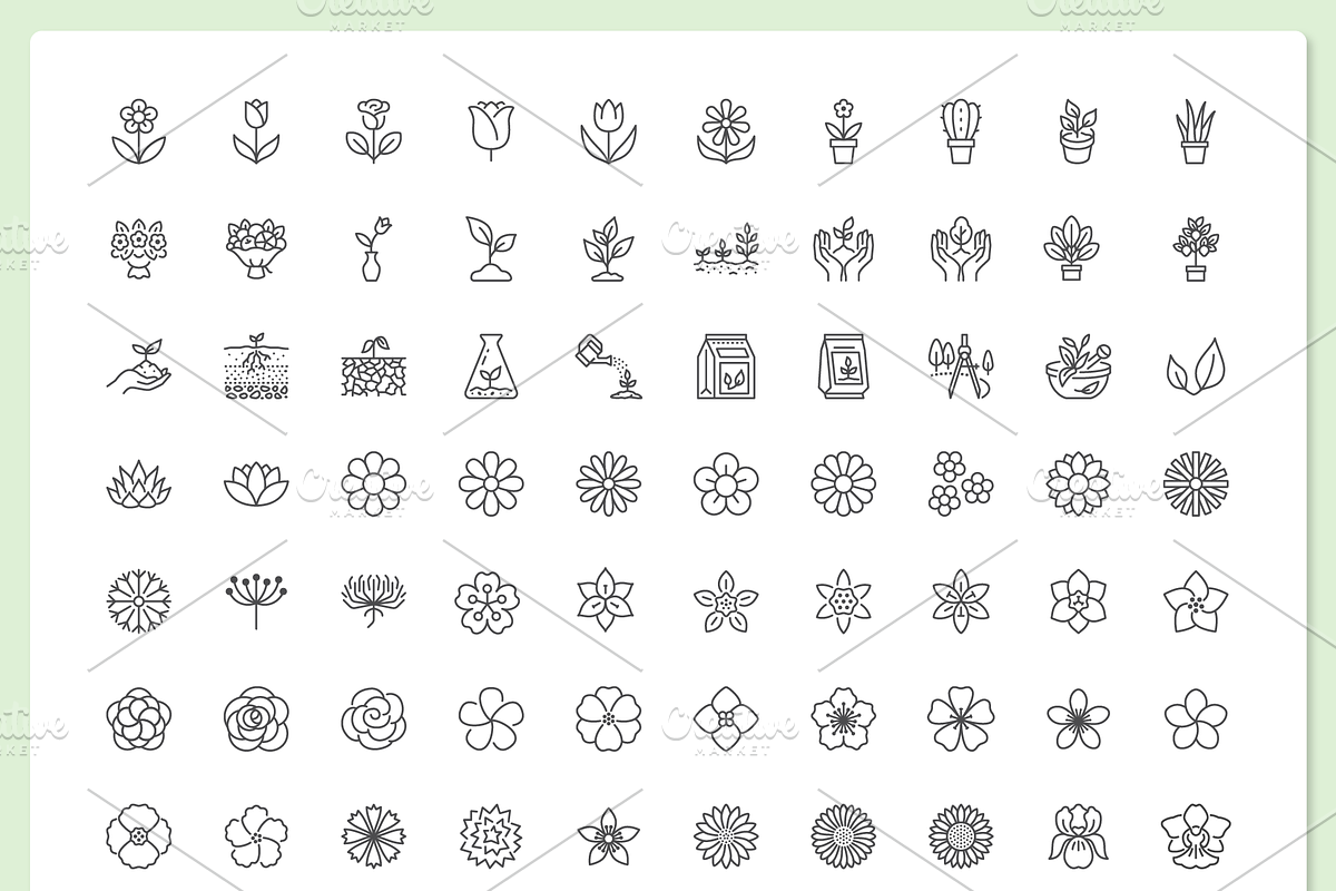 170 Plants & Flowers Icons, an Outline Icon by Nadiinko (Photo 2 of 5)