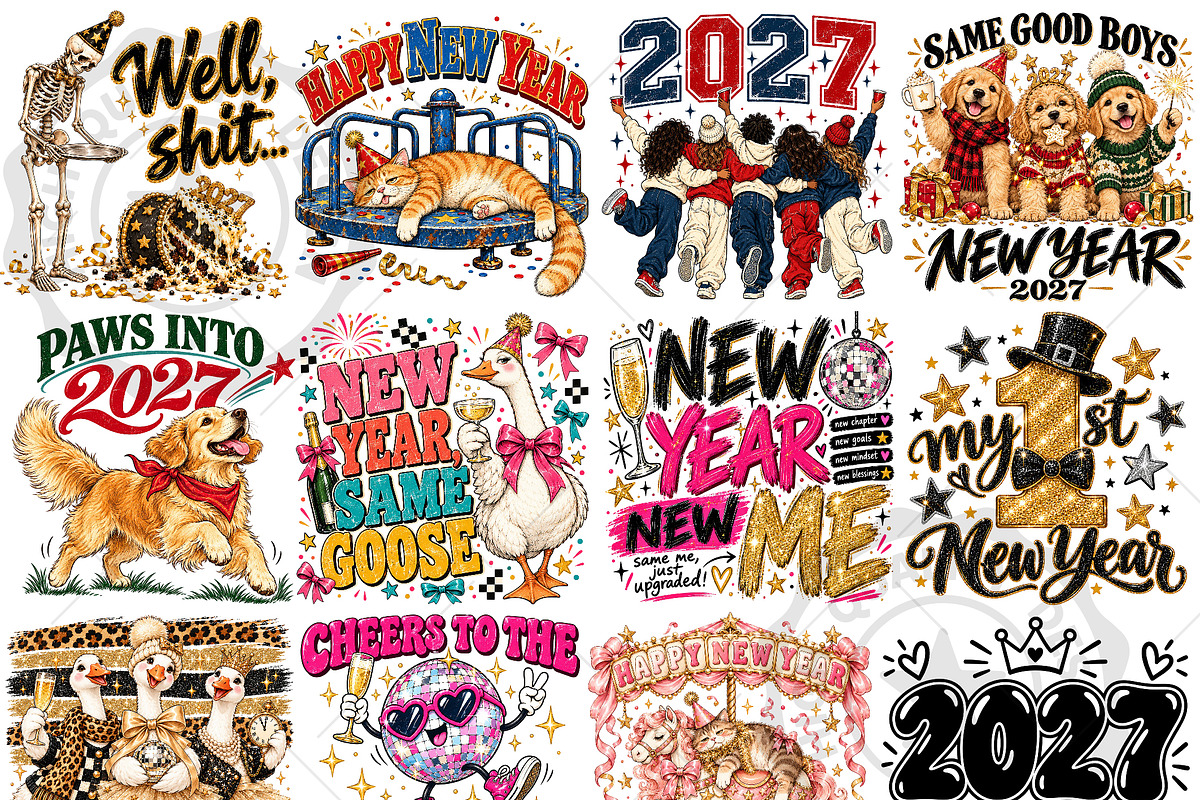 New Year 2027 PNG Sublimation Bundle, a Seasonal Illustration by OK Design (Photo 1 of 6)