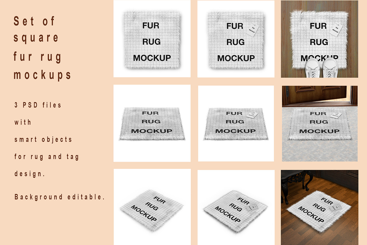 Square fur rug mockups., a Mockup by moqirynart (Photo 5 of 16)