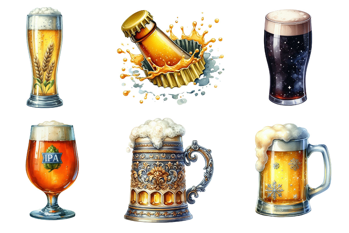 Beer Watercolor Clipart, an Illustration by SinaCreation (Photo 3 of 5)