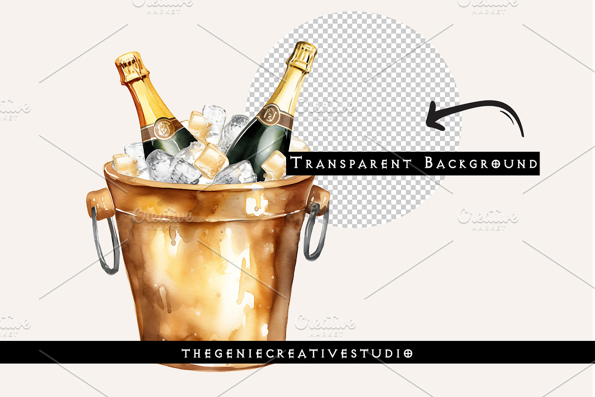Golden Champagne Bucket PNG Clipart, an Object Illustration by Geniecreativestudio (Photo 2 of 9)