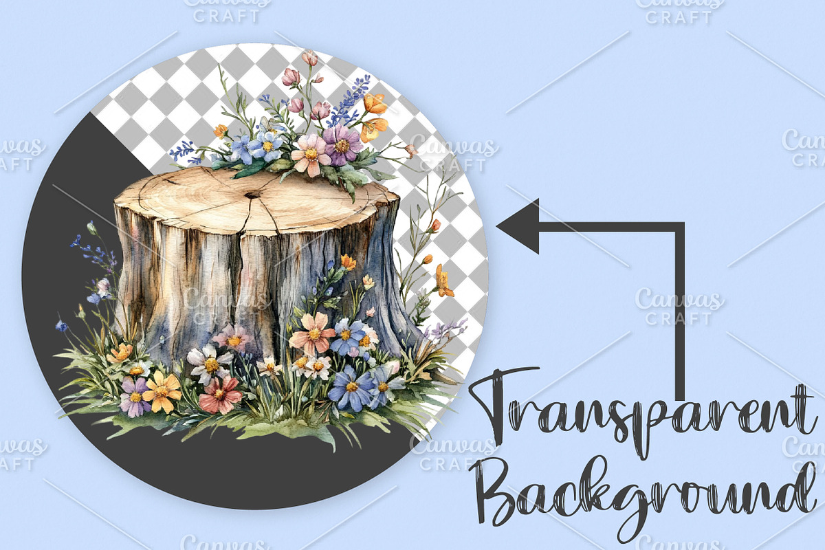 Watercolor Spring Stump Clipart PNG, an Illustration by Canvas Craft (Photo 2 of 7)