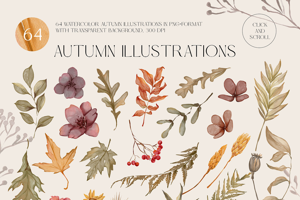 WARM AUTUMN watercolor collection, a Decorative Illustration by Yuliia Lashevska (Photo 13 of 14)