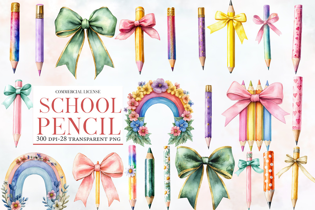 Coquette School Pencil Bow Clipart, an Illustration by Designworld (Photo 1 of 5)