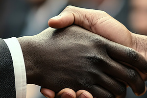 African man hand shaking white man hand, a Photo by AlyaAnd