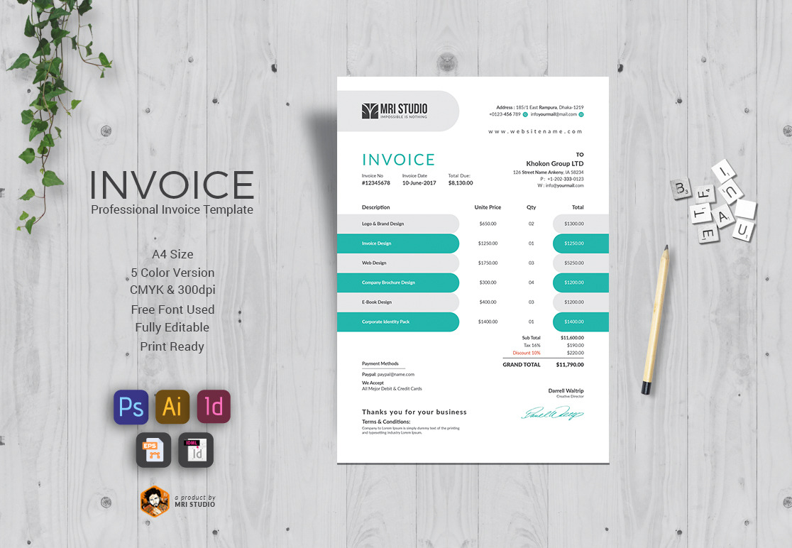 Professional Invoice Template, a Stationery Template by MRI STUDIO