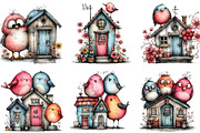 Whimsical Birds with House Clipart, an Illustration by CraftArtStudio (Thumbnail 4 of 6)