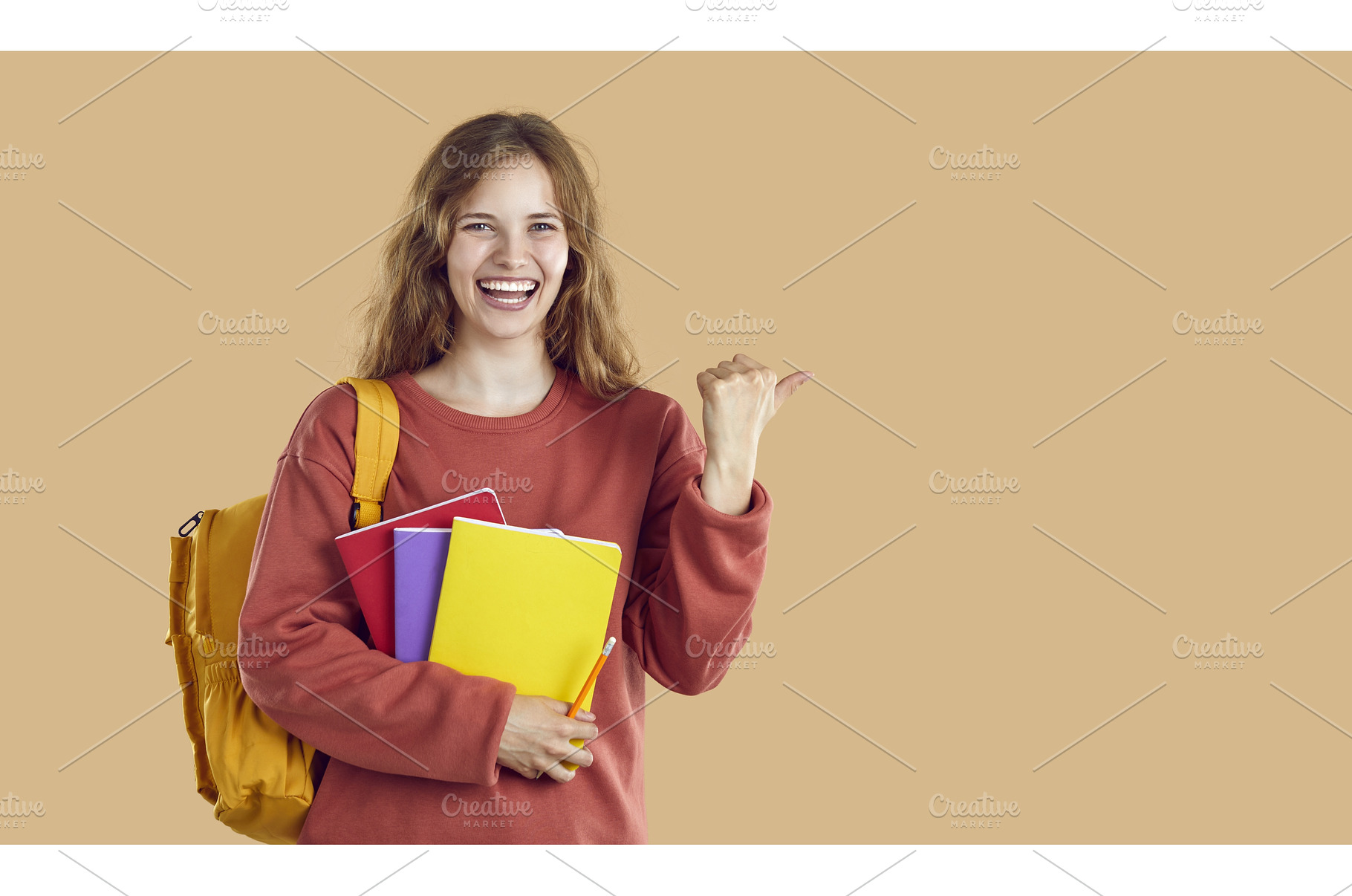 Laughing student girl with backpack, a Person Photo by StudioRomantic