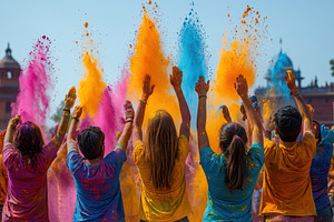 Colorful celebration of Holi festiva, a Photo by Tanuart