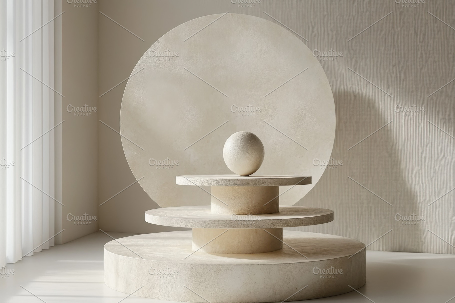 Minimalist beige display stand with, a Background Photo by Pixeness Studio