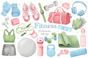 Watercolor Fitness Clipart Set, a Sport Illustration by ArtGiftsStudio (Thumbnail 1 of 4)