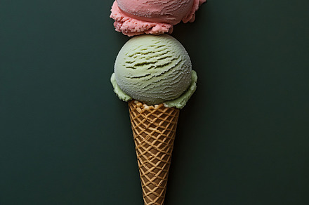 Green and pink ice cream cone, a Food & Drink Photo by Beautiful things