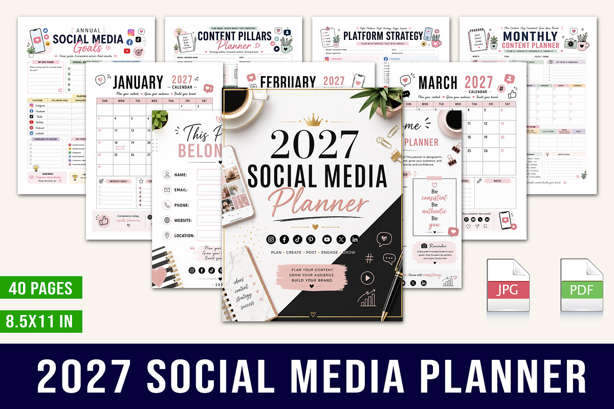 2027 Social Media Planner, a Stationery Template by Designmela01 (Photo 1 of 5)