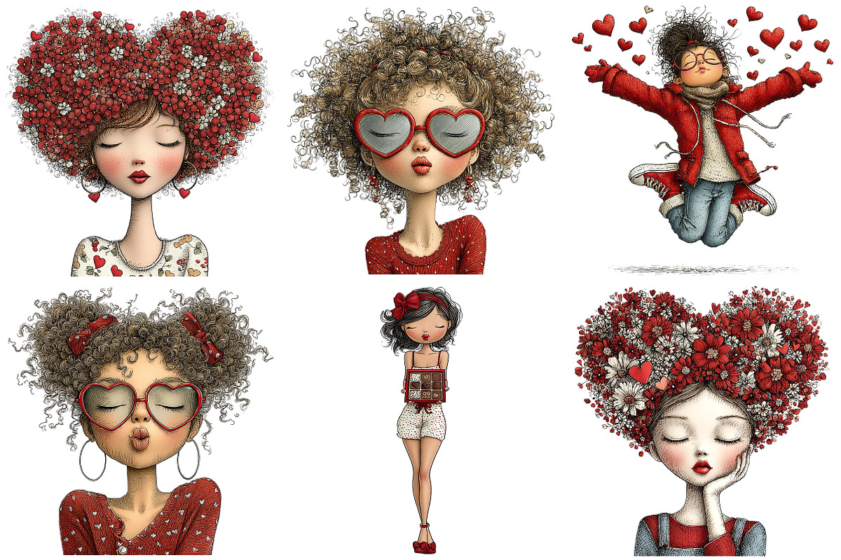 Quirky Valentine Girl Clipart, an Illustration by Craft Nest (Photo 7 of 10)