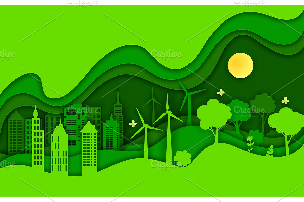 Paper cut eco city landscape, a Technology Illustration by Buch&Bee