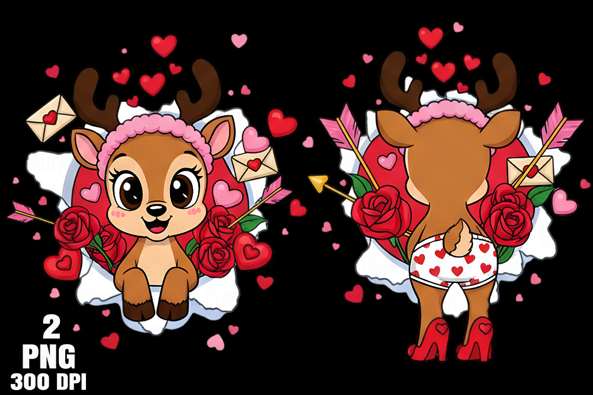 Valentine Reindeer Front & Back PNG, an Illustration by Daily.Designs (Photo 2 of 3)