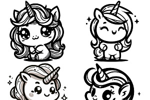 Line Art Unicorn Clipart Set