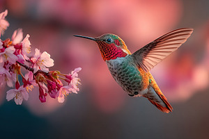 Hummingbird and Cherry Blossoms, an Animal Photo by Ales Munt