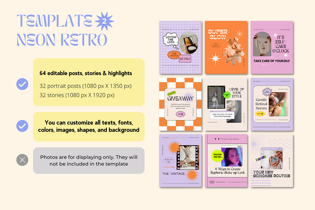 Retro Pink & Purple Canva Insta Pack, a Social Media Template by Guavamelo Studio (Photo 5 of 17)