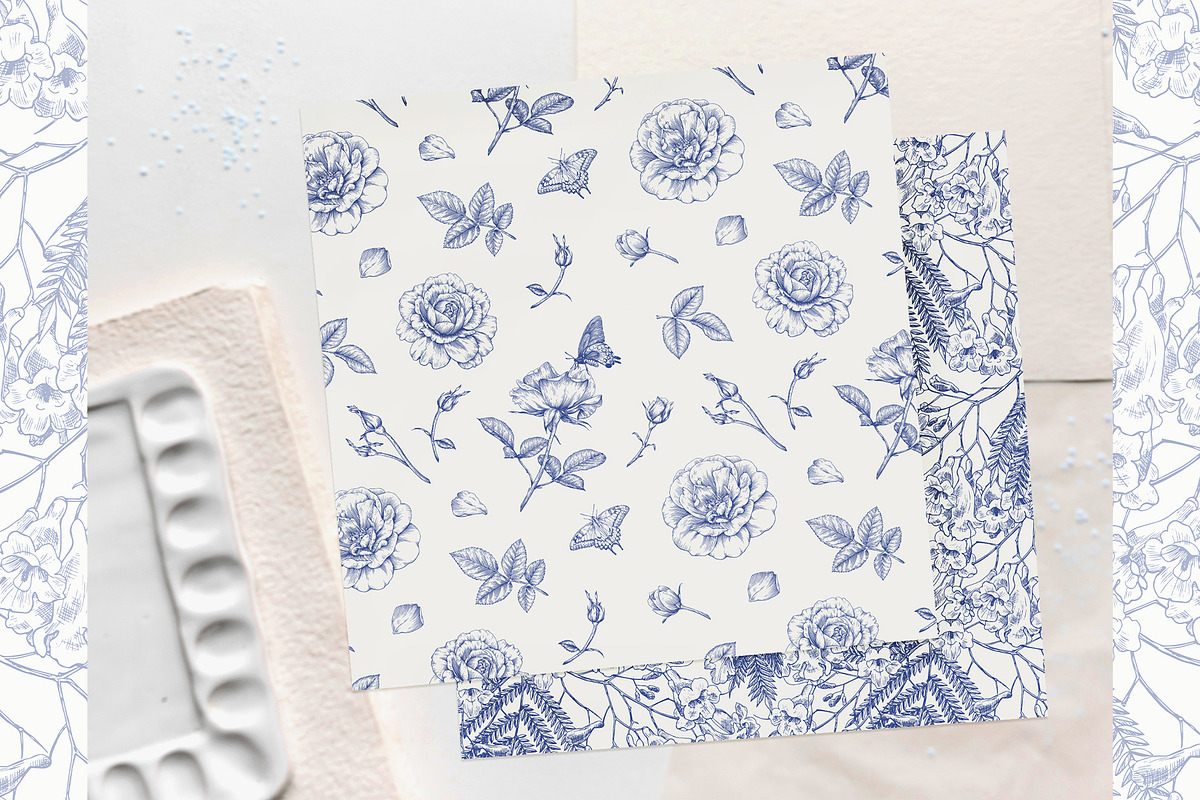 Vintage Seamless Patterns Blue Toile, a Pattern Graphic by ON_lineart_store (Photo 10 of 10)
