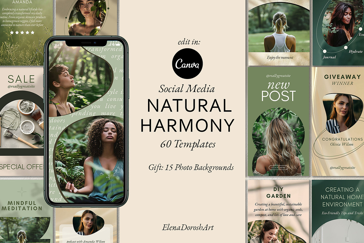 Natural Harmony Social Kit Templates, a Social Media Template by Elena Dorosh (Photo 1 of 13)