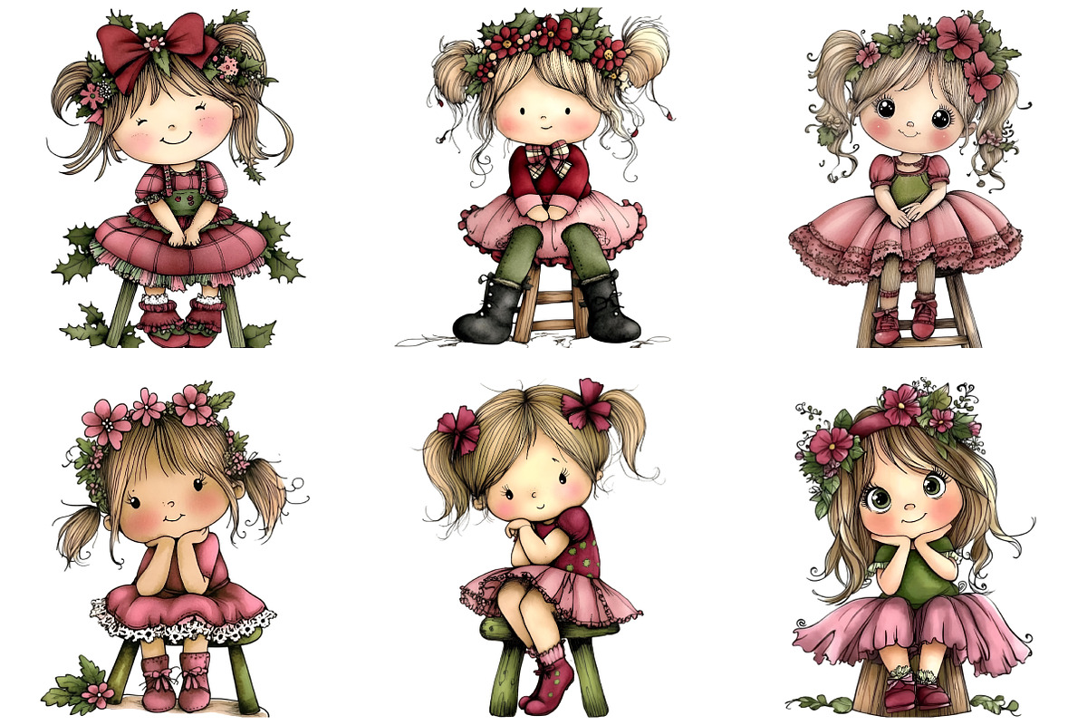 Cute Girl Sitting on Stool Clipart, an Illustration by DreamArtGraphic (Photo 4 of 5)