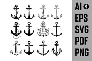 Big set of vintage style anchors, an Object Illustration by Vectorhight