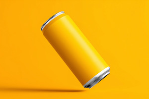 Blank yellow aluminum can floating, a Food & Drink Photo by MistyDay