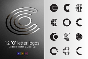 12 C Letter Logos - Vector & Mock-Up