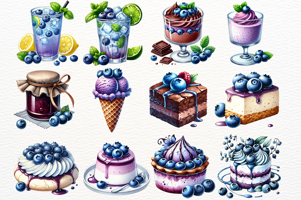 Blueberry Desserts Watercolor PNG, a Food Illustration by SugarCloudStudioArt (Photo 2 of 4)