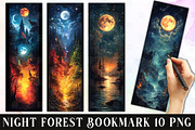 Fantasy Night Forest Bookmark, an Illustration by Watercolor design (Thumbnail 1 of 3)