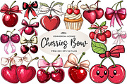 Watercolor Coquette Cherries Bow, an Illustration by CreationArt (Thumbnail 1 of 5)