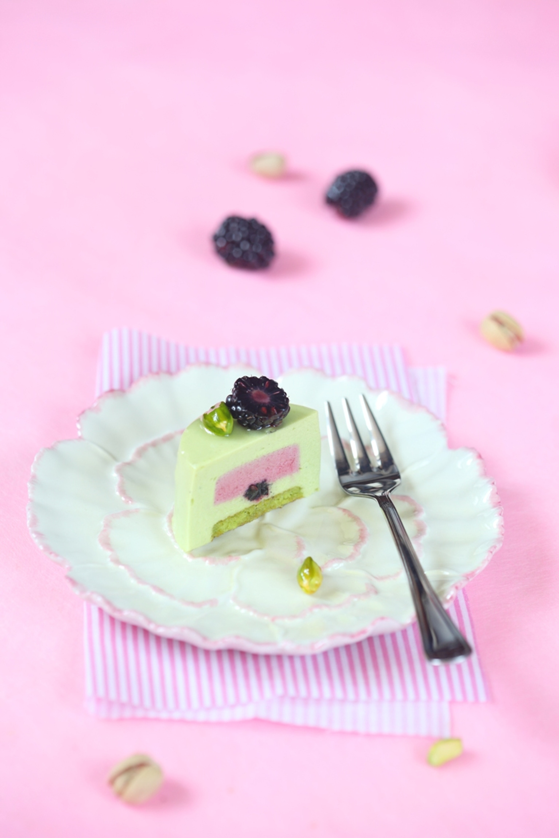 Pistachio Blackberry Mousse Cake, a Food & Drink Photo by Miuda21