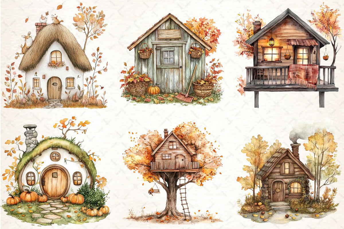Autumn Houses Clipart, an Illustration by Libby Wishes (Photo 2 of 7)
