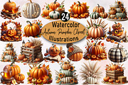 Watercolor Autumn Pumpkin Clipart Bu, an Illustration by SVGArt (Thumbnail 1 of 8)