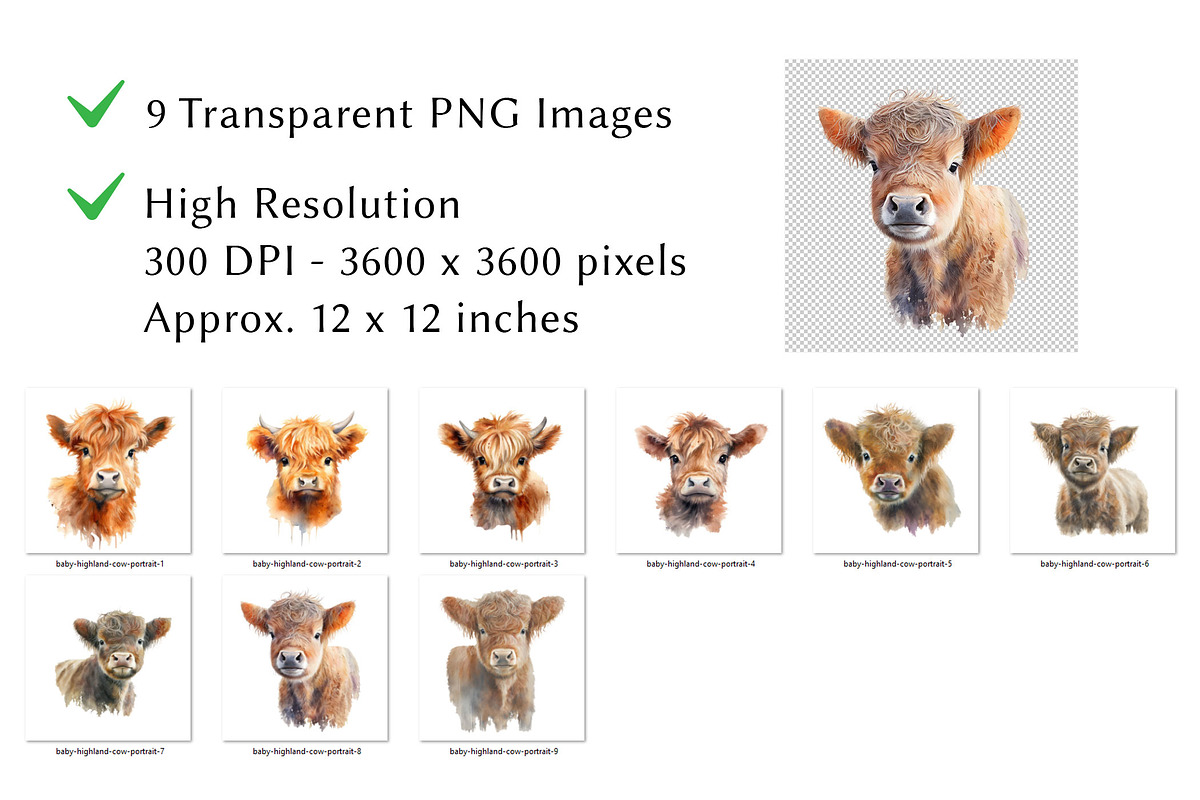 Baby Cow Portrait Watercolor Clipart, an Animal Illustration by milkghost (Photo 2 of 2)