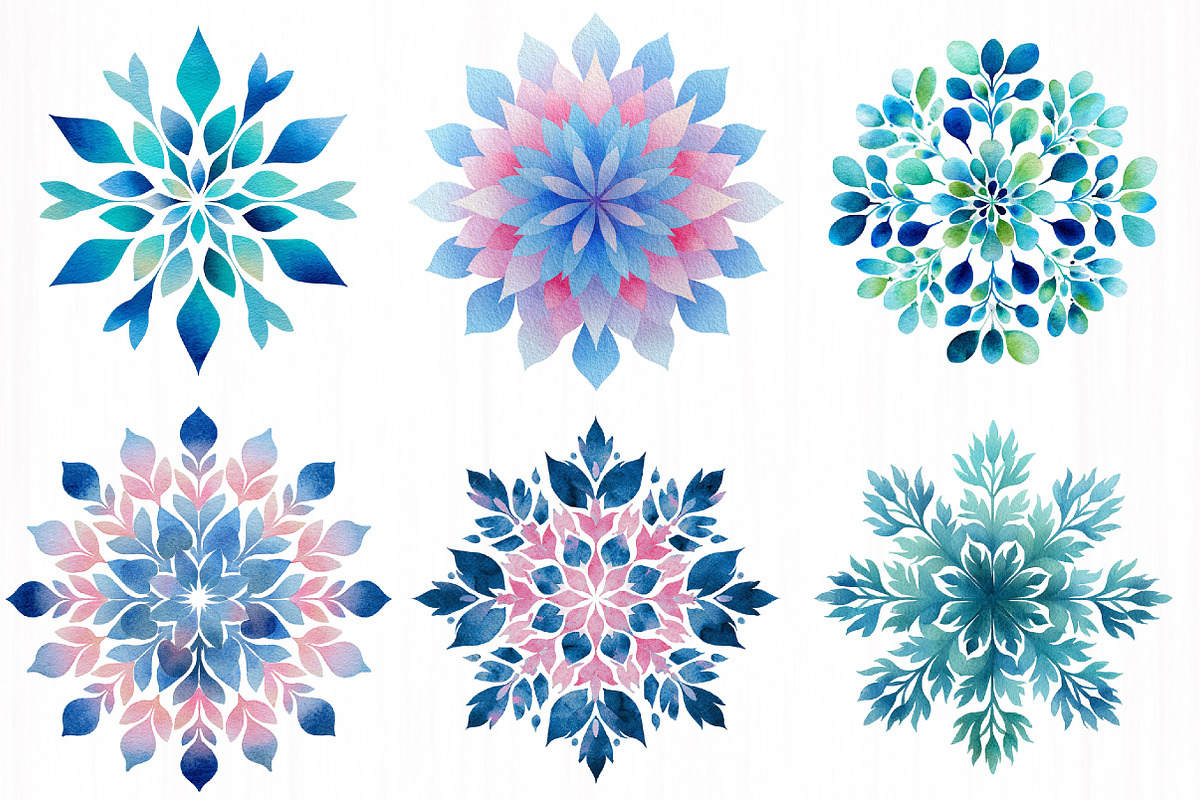 Snowflakes Watercolour Set Clipart, an Illustration by DreamCafeArt (Photo 4 of 7)