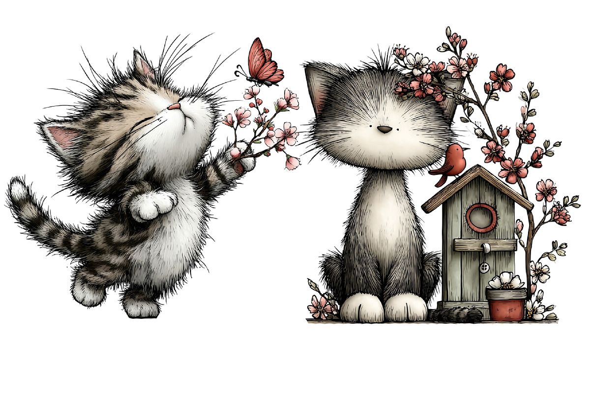 whimsical spring cat Clipart, an Illustration by Designworld (Photo 4 of 6)