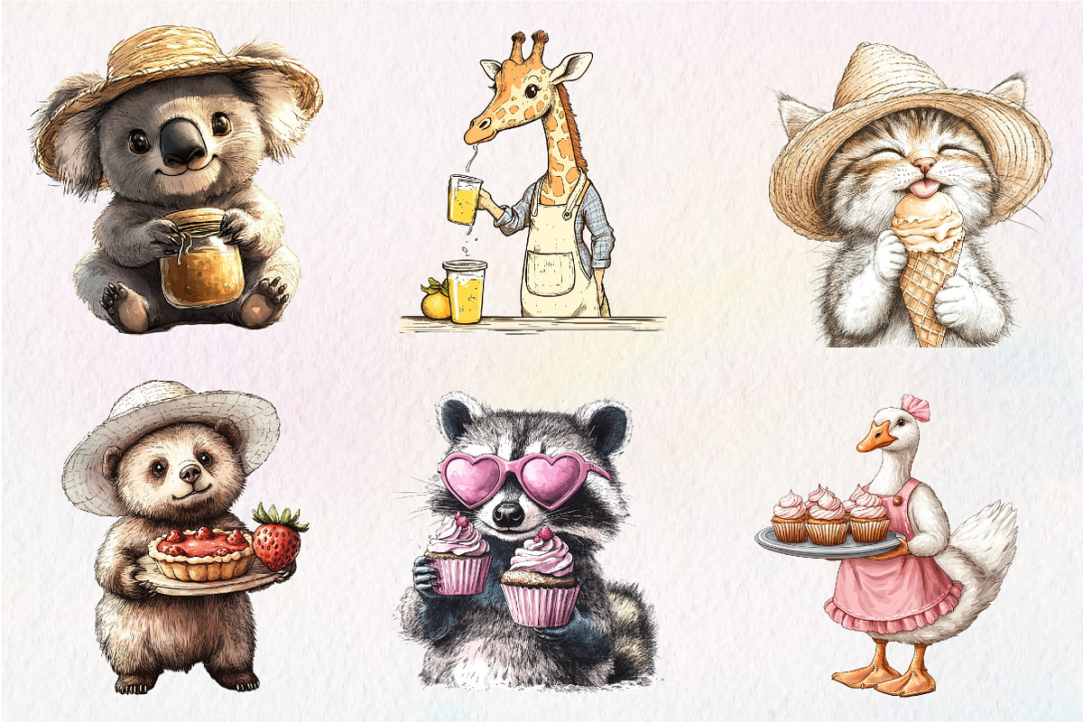 Cute Picnic Party Watercolor Animals, an Illustration by CreationArt (Photo 7 of 9)